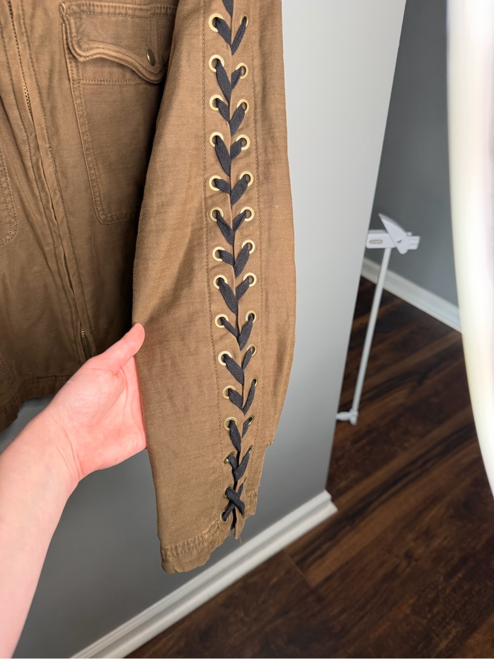 Free People Faye Military Jacket Lace Sleeve Detail - Picture 8 of 14